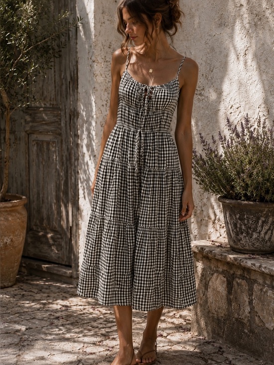 Sim & Sam Dresses & Skirts - Black White Gingham Bow Tie Front Maxi Dress NWT